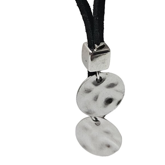 Boho Silver Tone Disc Pendants Double Strand Black Cord Necklace Fashion Jewelry - Picture 2 of 5